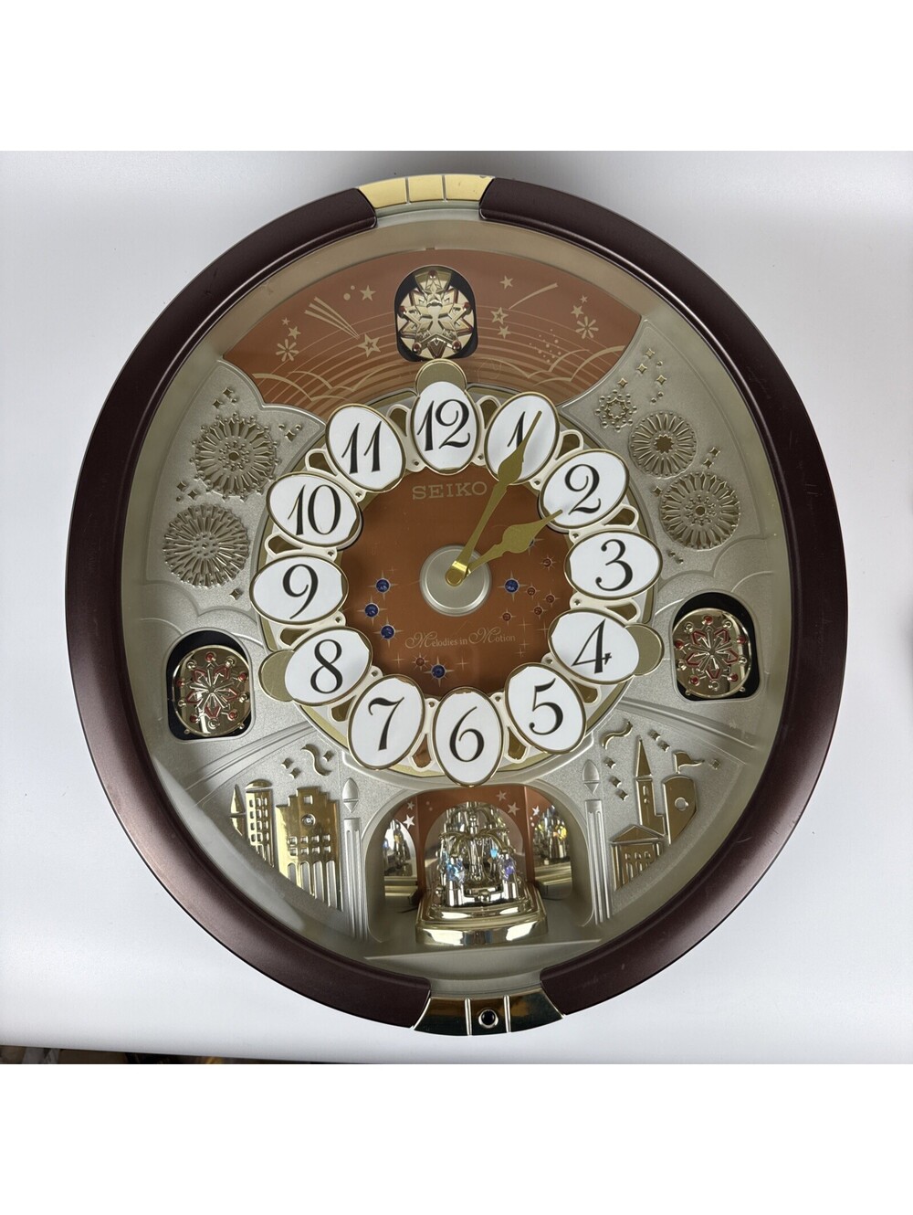 Seiko Melodies Motion Clock QXM574BRH 17in Musical Wall Swarovski Crystal Tested